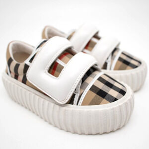 Burberry Kids Beige Black Check Velcro Sneakers